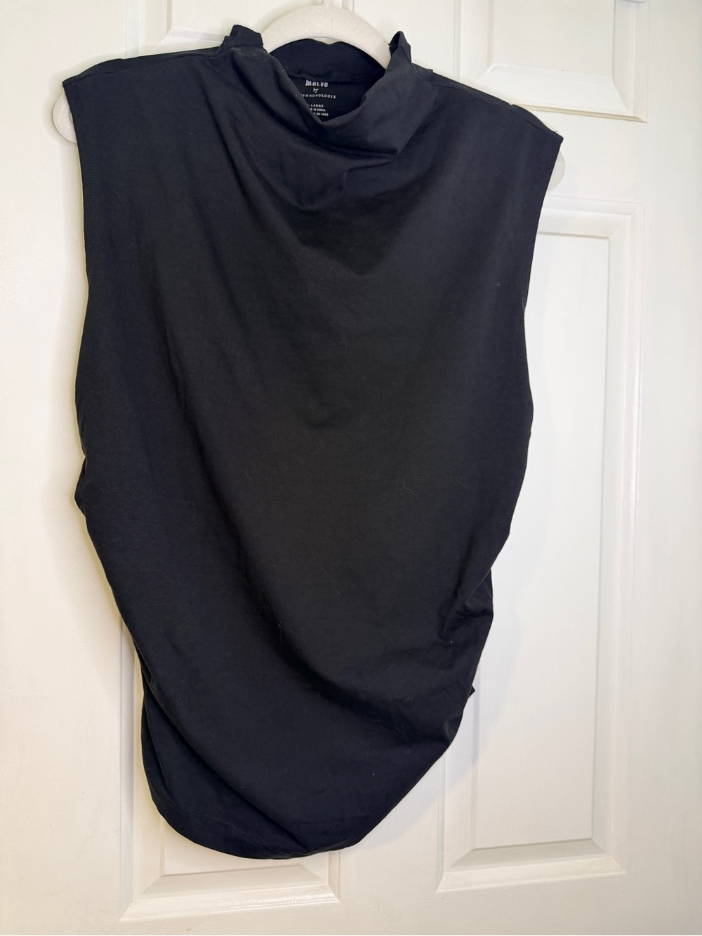 Maeve by Anthropologie Black Ruched Mock Neck Sleeveless Top XL